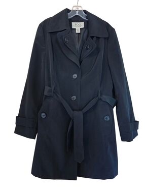 London Fog Black Trenchcoat Double Collar Preppy Goth Size Large